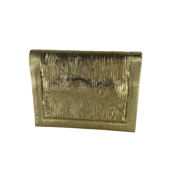 Textured Gold Metallic Evening Clutch Purse with Rope Shoulder Strap Retro Party - Picture 11 of 16